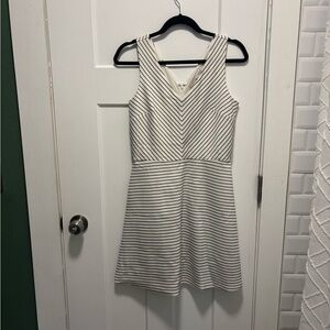 LOFT Cream and Black Striped Mini Dress